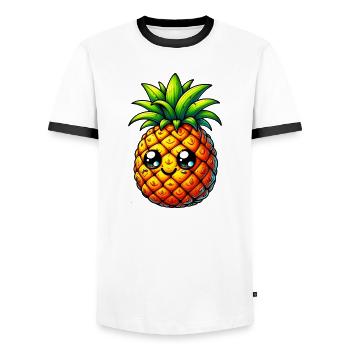 Ananas - T-shirt contrasté Homme - blanc/noir - Devant - AI Model Female 172 light (172cm) & AI Model Male 178 dark (178cm)