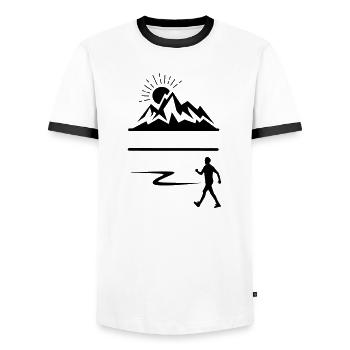 Wanderer Mann Berge Banner - Männer Kontrast-T-Shirt - Weiß/Schwarz - Vorne - AI Model Female 172 light (172cm) & AI Model Male 178 dark (178cm)