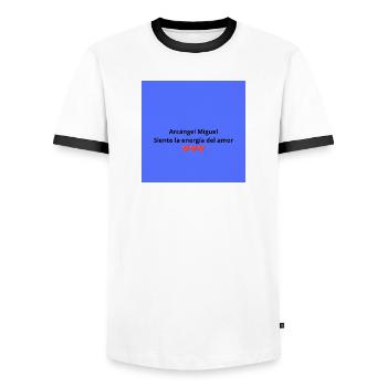 Archangel Michael: Energy of Love - Men's Ringer Shirt - white/black - Front - AI Model Female 172 light (172cm) & AI Model Male 178 dark (178cm)