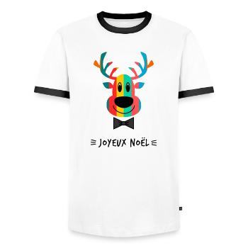 WEIHNACHTEN. FROHE WEIHNACHTEN. FROHE WEIHNACHTEN. NEUJAHRSTAG - Männer Kontrast-T-Shirt - Weiß/Schwarz - Vorne - AI Model Female 172 light (172cm) & AI Model Male 178 dark (178cm)