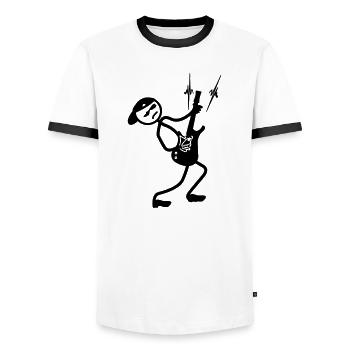 Stickmen Guitarist 2 - Men's Ringer Shirt - white/black - Front - AI Model Female 172 light (172cm) & AI Model Male 178 dark (178cm)