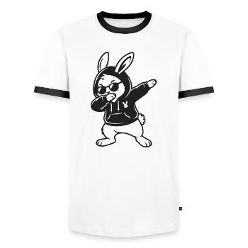 Easter Bunny Dabbing Cool Bunny Easter Funny - Men's Ringer Shirt - white/black - Front - AI Model Female 172 light (172cm) & AI Model Male 178 dark (178cm)