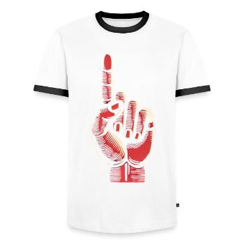 Bold Red Hand Gesture Design - Men's Ringer Shirt - white/black - Front - AI Model Female 172 light (172cm) & AI Model Male 178 dark (178cm)