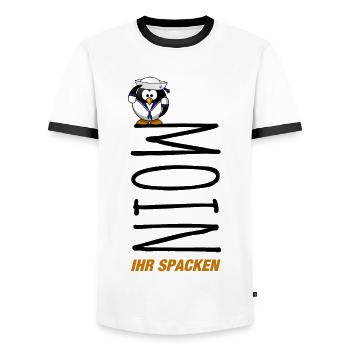 Moin ihr Spacken mit Pinguin - Männer Kontrast-T-Shirt - Weiß/Schwarz - Vorne - AI Model Female 172 light (172cm) & AI Model Male 178 dark (178cm)