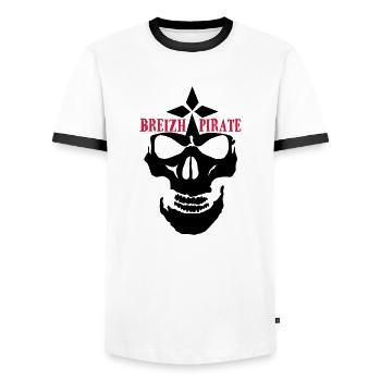 breizh pirate tete de mort crane skull logo - T-shirt contrasté Homme - blanc/noir - Devant - AI Model Female 172 light (172cm) & AI Model Male 178 dark (178cm)