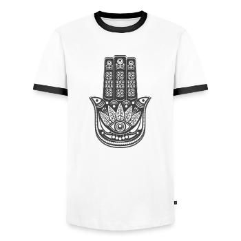 La main de Fatma - T-shirt contrasté Homme - blanc/noir - Devant - AI Model Female 172 light (172cm) & AI Model Male 178 dark (178cm)