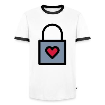 Padlock, love lock - Men's Ringer Shirt - white/black - Front - AI Model Female 172 light (172cm) & AI Model Male 178 dark (178cm)