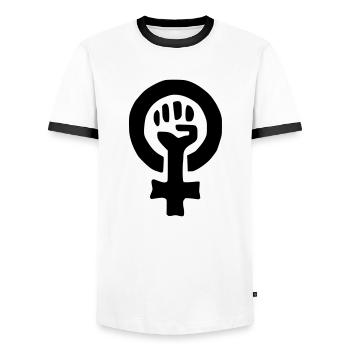 frauenpower fist - Men's Ringer Shirt - white/black - Front - AI Model Female 172 light (172cm) & AI Model Male 178 dark (178cm)