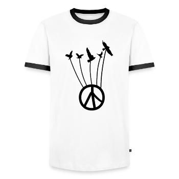 Peace symbol with flying birds - Men's Ringer Shirt - white/black - Front - AI Model Female 172 light (172cm) & AI Model Male 178 dark (178cm)