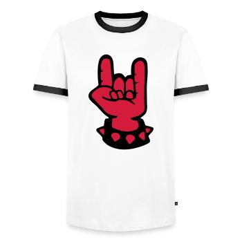 main symbole de metal cornu fourche - T-shirt contrasté Homme - blanc/noir - Devant - AI Model Female 172 light (172cm) & AI Model Male 178 dark (178cm)