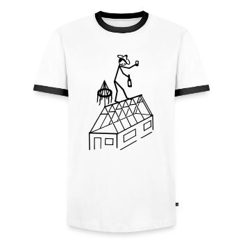 Zimmermann feiert Richtfest - Männer Kontrast-T-Shirt - Weiß/Schwarz - Vorne - AI Model Female 172 light (172cm) & AI Model Male 178 dark (178cm)