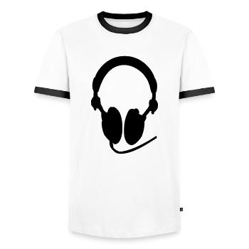Headphones Earphones Headset Headphones Gift Idea - Men's Ringer Shirt - white/black - Front - AI Model Female 172 light (172cm) & AI Model Male 178 dark (178cm)