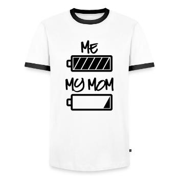 me my mom battery - my mom and I battery - Men's Ringer Shirt - white/black - Front - AI Model Female 172 light (172cm) & AI Model Male 178 dark (178cm)