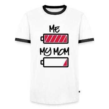 me my mom battery - my mom and I battery - Men's Ringer Shirt - white/black - Front - AI Model Female 172 light (172cm) & AI Model Male 178 dark (178cm)