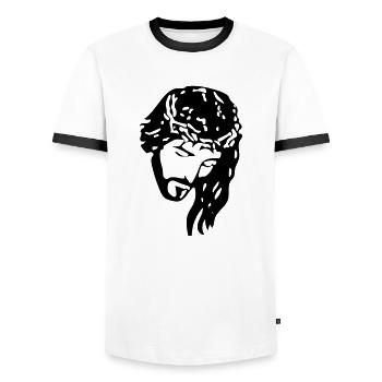 Jésus Christ - T-shirt contrasté Homme - blanc/noir - Devant - AI Model Female 172 light (172cm) & AI Model Male 178 dark (178cm)