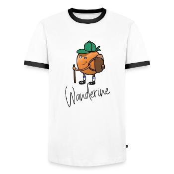 Die Wanderine, Geschenkidee zum Wandern - Männer Kontrast-T-Shirt - Weiß/Schwarz - Vorne - AI Model Female 172 light (172cm) & AI Model Male 178 dark (178cm)