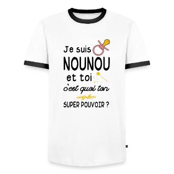 je suis nounou / humour nounou - T-shirt contrasté Homme - blanc/noir - Devant - AI Model Female 172 light (172cm) & AI Model Male 178 dark (178cm)