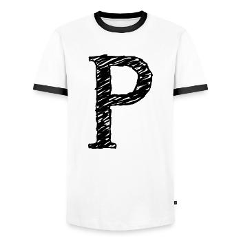 P - Men's Ringer Shirt - white/black - Front - AI Model Female 172 light (172cm) & AI Model Male 178 dark (178cm)