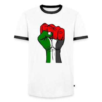 free palestine - Men's Ringer Shirt - white/black - Front - AI Model Female 172 light (172cm) & AI Model Male 178 dark (178cm)
