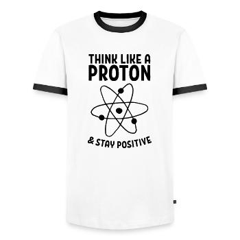 Think like a proton & stay positive Geschenk - Männer Kontrast-T-Shirt - Weiß/Schwarz - Vorne - AI Model Female 172 light (172cm) & AI Model Male 178 dark (178cm)