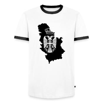 Carte Armoiries d’aigles Serbiya Yougoslavie Balkans - T-shirt contrasté Homme - blanc/noir - Devant - AI Model Female 172 light (172cm) & AI Model Male 178 dark (178cm)