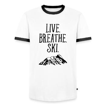 Live. Breathe. Ski. - Männer Kontrast-T-Shirt - Weiß/Schwarz - Vorne - AI Model Female 172 light (172cm) & AI Model Male 178 dark (178cm)