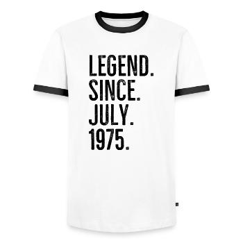 Legend Since July 1975 - Men's Ringer Shirt - white/black - Front - AI Model Female 172 light (172cm) & AI Model Male 178 dark (178cm)
