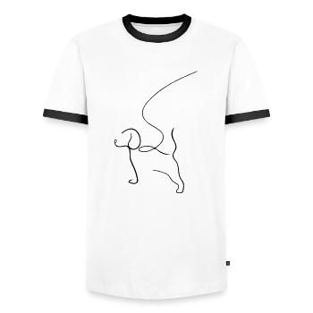 Dog on a Leash Line Art - Minimalist - Men's Ringer Shirt - white/black - Front - AI Model Female 172 light (172cm) & AI Model Male 178 dark (178cm)
