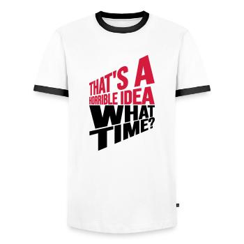 Thats a horrible Idea - Men's Ringer Shirt - white/black - Front - AI Model Female 172 light (172cm) & AI Model Male 178 dark (178cm)