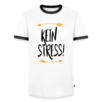 Sprüche Kein Stress - Männer Kontrast-T-Shirt - Weiß/Schwarz - Vorne - AI Model Female 172 light (172cm) & AI Model Male 178 dark (178cm)