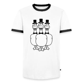 Men 3 Monocle Geese - Men's Ringer Shirt - white/black - Front - AI Model Female 172 light (172cm) & AI Model Male 178 dark (178cm)