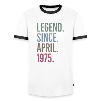 Légende depuis avril 1975 - T-shirt contrasté Homme - blanc/noir - Devant - AI Model Female 172 light (172cm) & AI Model Male 178 dark (178cm)