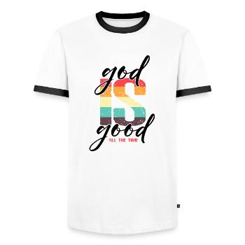 God is Good all the Time - Men's Ringer Shirt - white/black - Front - AI Model Female 172 light (172cm) & AI Model Male 178 dark (178cm)