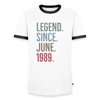 Legende seit Juni 1989 - Männer Kontrast-T-Shirt - Weiß/Schwarz - Vorne - AI Model Female 172 light (172cm) & AI Model Male 178 dark (178cm)