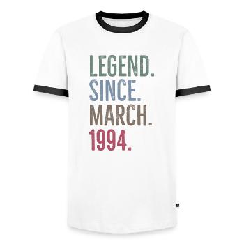 Légende depuis mars 1994 - T-shirt contrasté Homme - blanc/noir - Devant - AI Model Female 172 light (172cm) & AI Model Male 178 dark (178cm)