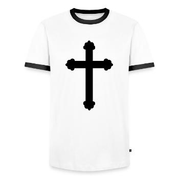 Croix - T-shirt contrasté Homme - blanc/noir - Devant - AI Model Female 172 light (172cm) & AI Model Male 178 dark (178cm)