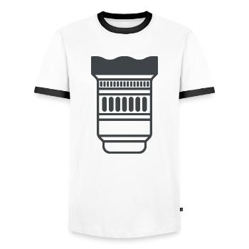 Camera Lens - Men's Ringer Shirt - white/black - Front - AI Model Female 172 light (172cm) & AI Model Male 178 dark (178cm)