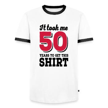 Il m’a fallu 50 ans pour obtenir cette chemise - T-shirt contrasté Homme - blanc/noir - Devant - AI Model Female 172 light (172cm) & AI Model Male 178 dark (178cm)