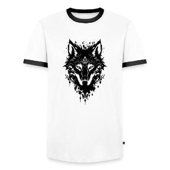 Wolf Wild Animal Forest Nature Hiking Wilderness - Men's Ringer Shirt - white/black - Front - AI Model Female 172 light (172cm) & AI Model Male 178 dark (178cm)