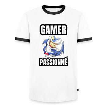 gamer passionné - T-shirt contrasté Homme - blanc/noir - Devant - AI Model Female 172 light (172cm) & AI Model Male 178 dark (178cm)