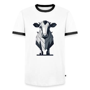 Geometric Cow - Men's Ringer Shirt - white/black - Front - AI Model Female 172 light (172cm) & AI Model Male 178 dark (178cm)