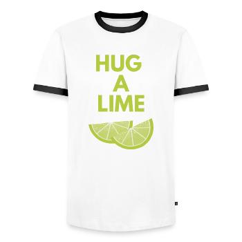 HUG A LIME - Men's Ringer Shirt - white/black - Front - AI Model Female 172 light (172cm) & AI Model Male 178 dark (178cm)