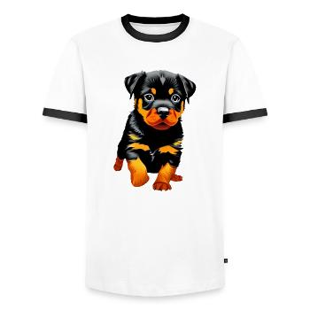 Hundewelpe Rottweiler Hund Rottweilerwelpe Hunde - Männer Kontrast-T-Shirt - Weiß/Schwarz - Vorne - AI Model Female 172 light (172cm) & AI Model Male 178 dark (178cm)