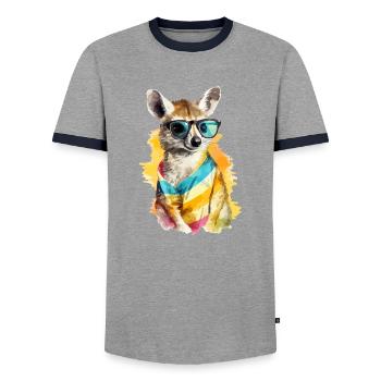 Liko the bespectacled numbat - Men's Ringer Shirt - grey/navy  - Front - AI Model Female 172 light (172cm) & AI Model Male 178 light (178cm)