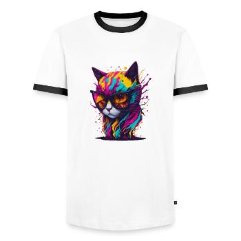 Cat 2 - Men's Ringer Shirt - white/black - Front - AI Model Female 172 light (172cm) & AI Model Male 178 dark (178cm)
