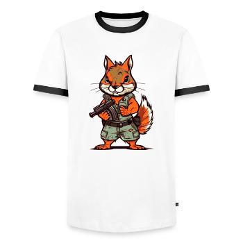 Eichhörnchen bis an die Zähne bewaffnet - Männer Kontrast-T-Shirt - Weiß/Schwarz - Vorne - AI Model Female 172 light (172cm) & AI Model Male 178 dark (178cm)