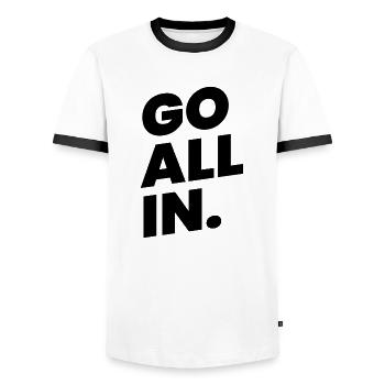 Go all in - Men's Ringer Shirt - white/black - Front - AI Model Female 172 light (172cm) & AI Model Male 178 dark (178cm)