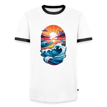 Wave - Sommer - Urlaub - Männer Kontrast-T-Shirt - Weiß/Schwarz - Vorne - AI Model Female 172 light (172cm) & AI Model Male 178 dark (178cm)