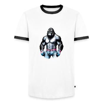 Gorilla Boxing - Men's Ringer Shirt - white/black - Front - AI Model Female 172 light (172cm) & AI Model Male 178 dark (178cm)
