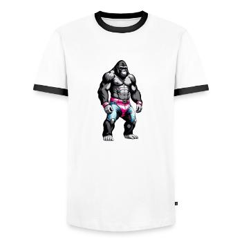 Boxe Boxeur Gorille - T-shirt contrasté Homme - blanc/noir - Devant - AI Model Female 172 light (172cm) & AI Model Male 178 dark (178cm)